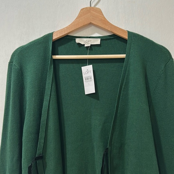 LOFT WOMENS TIE RIBBED CARDIGAN SWEATER DEEP GREEN Sz LG NEW - Picture 5 of 12